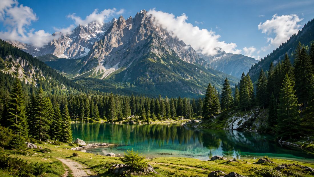 Lac de montagne et sommets